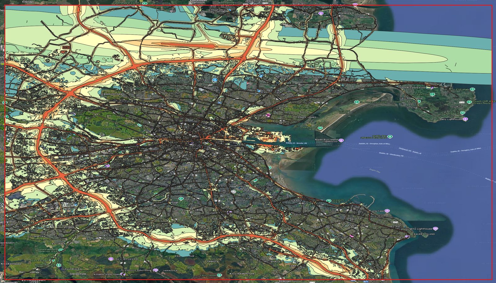 Derived data model map of Dublin showing noise and ground classification layers